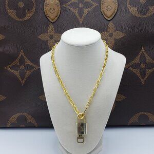 Authentic Louis Vuitton Gold Padlock w/Unbranded Stainless Steel Chain Necklace